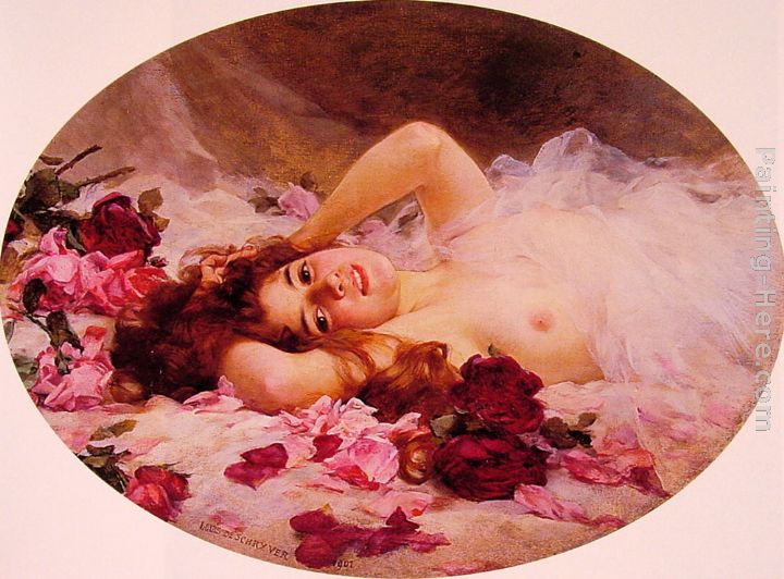 Beauty amid Rose Petals painting - Louis Marie de Schryver Beauty amid Rose Petals art painting